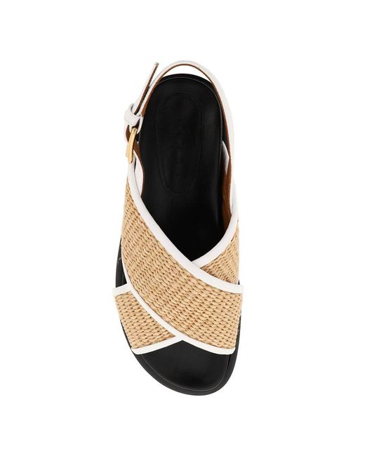 Marni Natural Leather And Raffia Fussbett Sandals