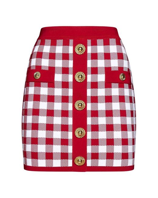 Balmain Red Gingham Skirt