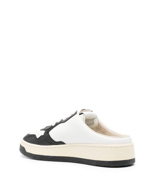 Autry White Low 'medalist' Mules In Two-tone Leather