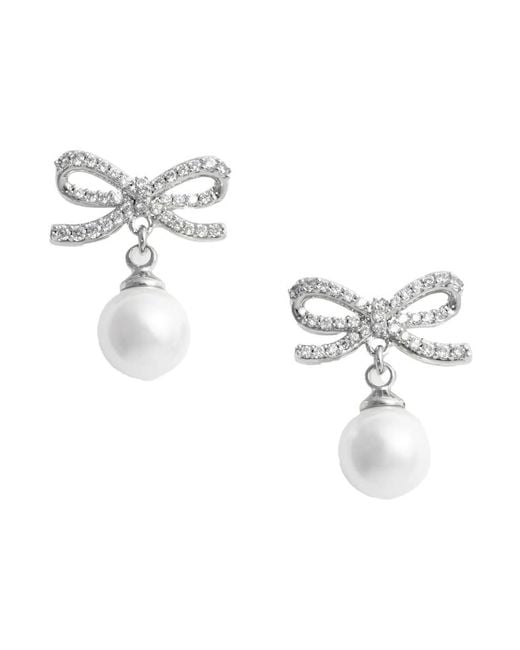 Self-Portrait Metallic Colored Earings With Bow Silhouette And Pearl Embellishment