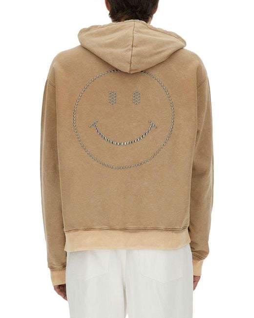Moschino Natural Washed Hoodie With Logo And Studded Design for men