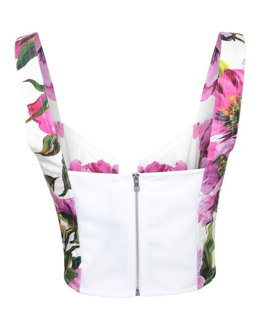 Dolce & Gabbana Pink Floral Crop Stretch-Cotton Blend Top
