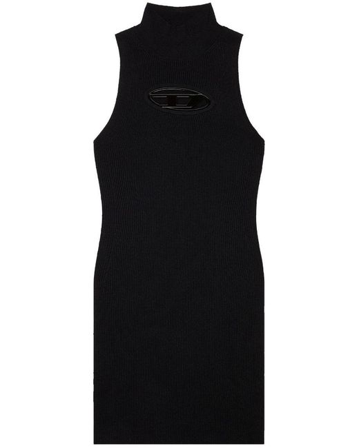 DIESEL Black M-onerva Short Dress With Cut-out And Logo Plaque