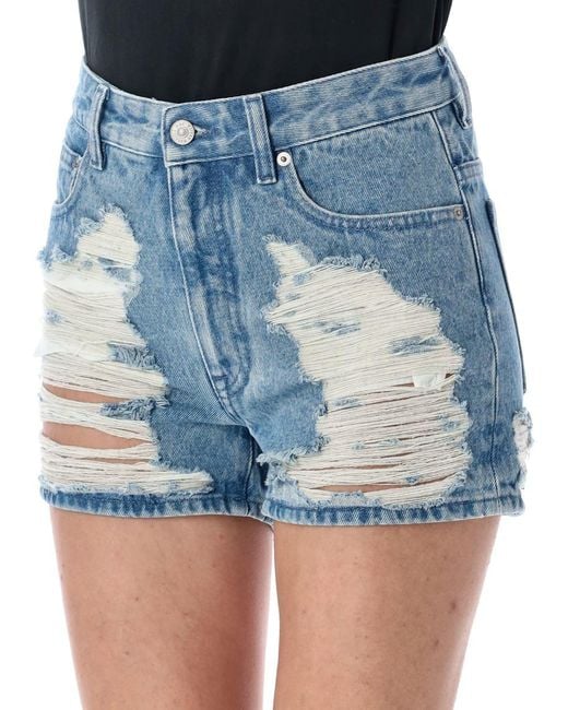 MM6 by Maison Martin Margiela Blue Ripped Denim Shorts