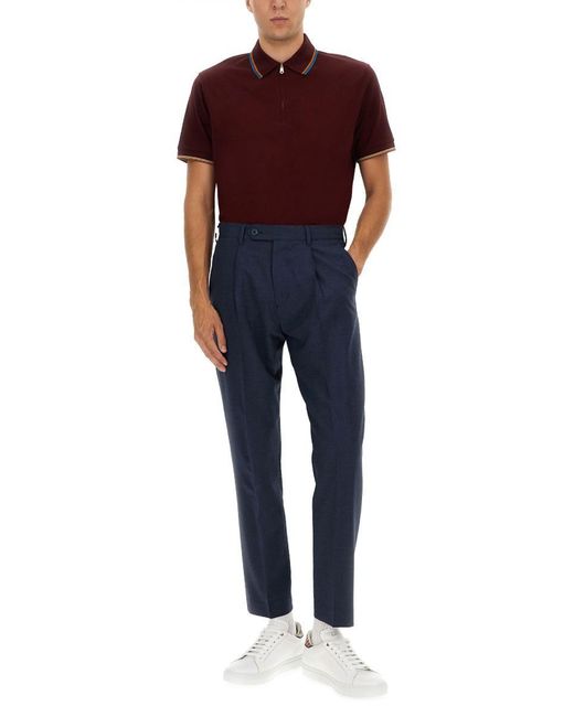 Paul Smith Blue Tailored Slim-Fit Wool Pants With Cropped Length for men
