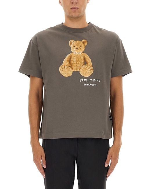 Palm Angels Gray T-Shirt With Print for men