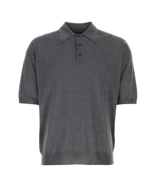 Prada Gray Dark Silk Polo Shirt for men