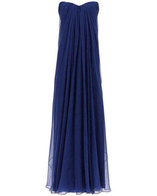 Alexander McQueen Blue Silk Chiffon Bustier Gown