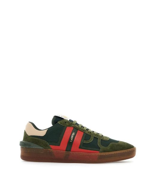 Lanvin Green Clay Color Block Mesh And Leather Sneakers for men