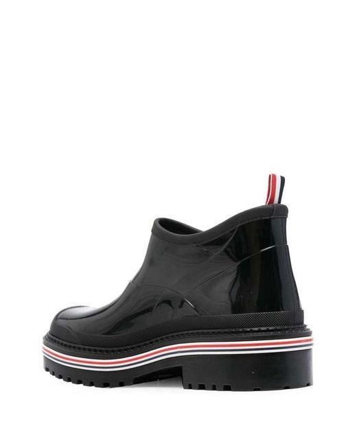 Thom Browne Black Stripe-Trim Ankle Boots for men