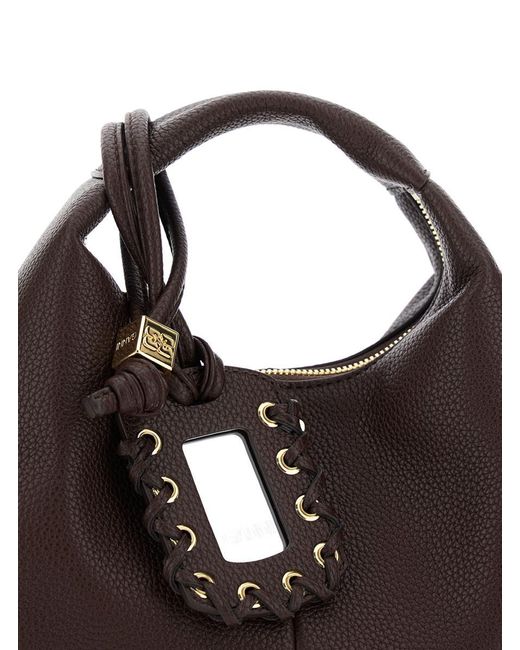 Ganni Black Handbag With Removable Shoulder Strap And Pendant With Logo