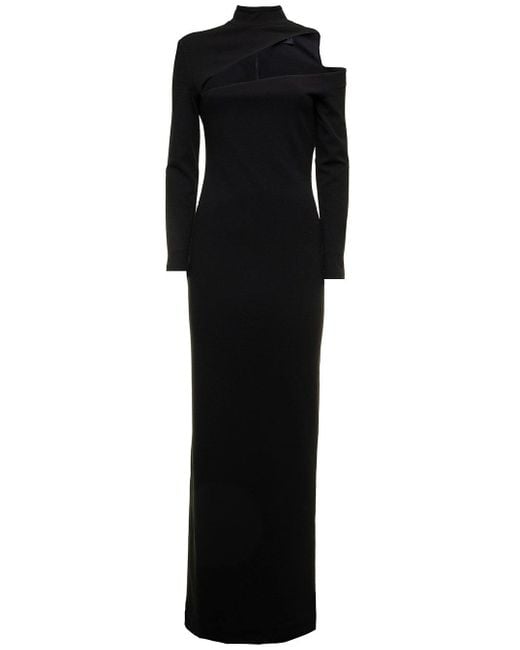Solace London Synthetic The Ares Black Maxi Dress With Graphic Shoulder ...