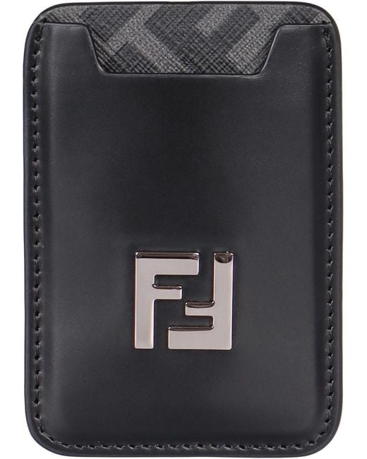 Fendi Black Squared Ff Leather Card Holder for men