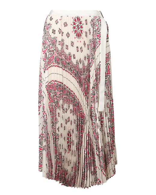 Sacai Bandana Print Pleated Skirt in White (Pink) Lyst