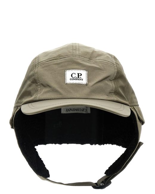 C P Company Black 'Chrome-R Earflap' Cap for men