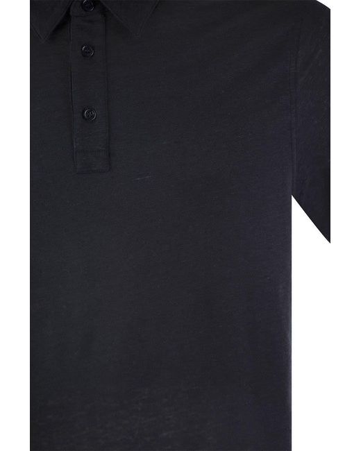 Majestic Filatures Black Linen Short-sleeved Polo Shirt for men