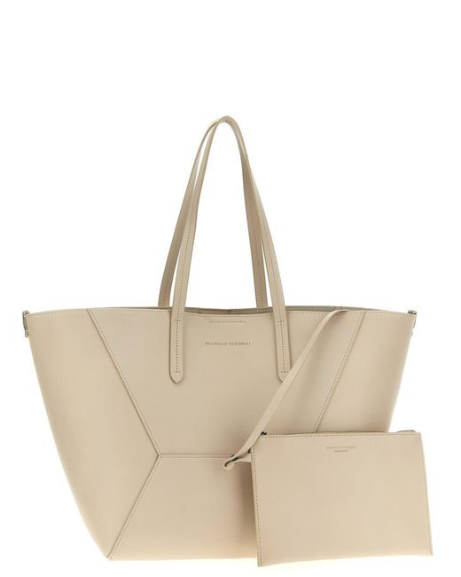 Brunello Cucinelli Natural Leather Shopping Bag Tote Bag
