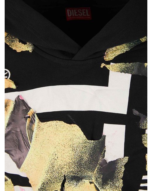 DIESEL Black Screen Printed Cotton Sweatshirt for men
