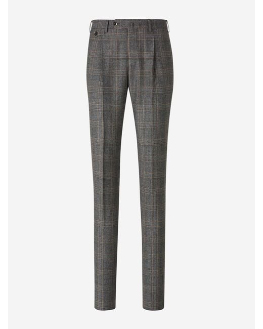 PT Torino Gray Prince Of Wales Pattern Dress Trousers for men