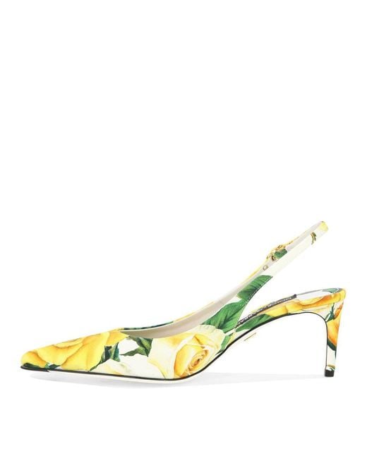 Dolce & Gabbana Yellow Slingbacks With Floral Print