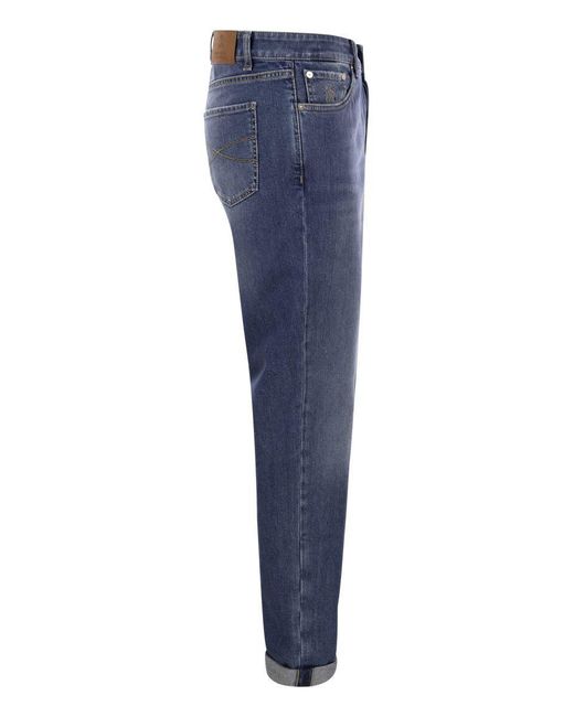 Brunello Cucinelli Blue Five-Pocket Slim Fit Trousers for men