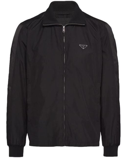 Prada Black Triangle-logo Silk Jacket for men