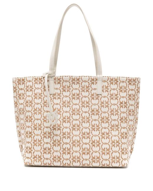 Pinko Natural Carrie Shopping Bag With All-Over Logo