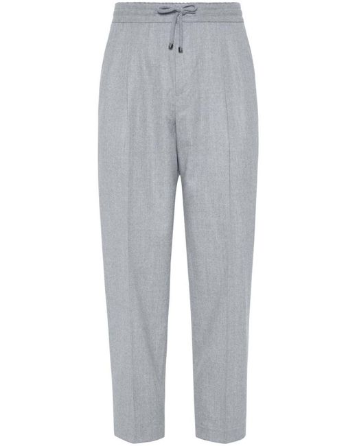 Brunello Cucinelli Gray Virgin Wool Pants With Drawstring for men