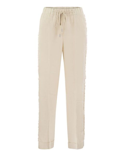 Peserico Natural Linen Trousers With Side Fringes