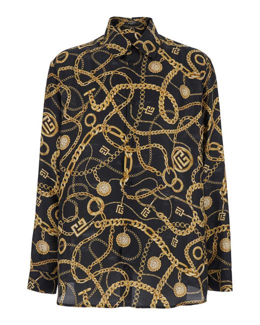 Balmain Multicolor Shirt With Pointed Collar And Chain Print With Logo for men
