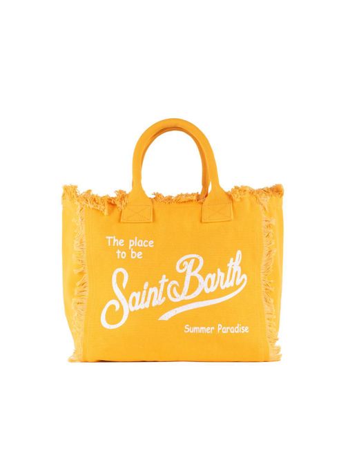 Mc2 Saint Barth Vanity Tote Bag In Yellow Cotton Canvas