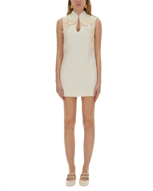 Self-Portrait Natural Mini Dress With Floral Pattern