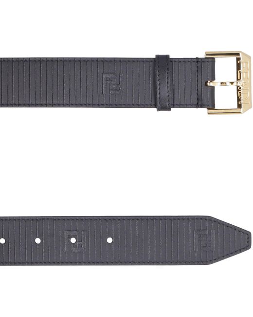 Fendi Gray Leather Belt With Metal Buckle for men