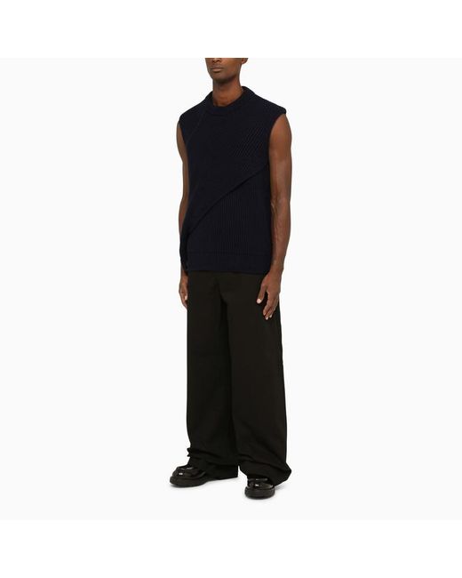 Jil Sander Black Navy Wool Asymmetrical Jumper for men