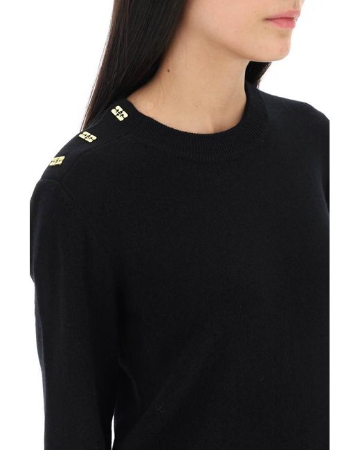 Ganni Black Sweater With Butterfly Buttons