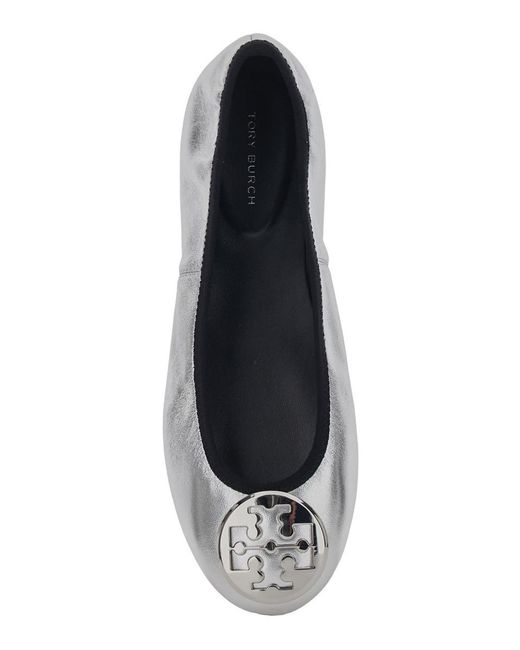 Tory Burch White Colored Ballerinas With Logo Plaque On The Front And Elasticated Design