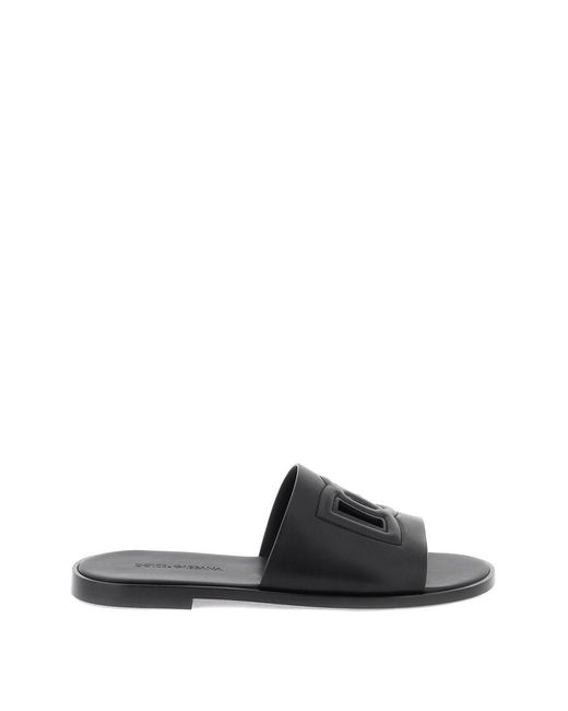 Dolce & Gabbana Black Leather Sliders With Logo for men