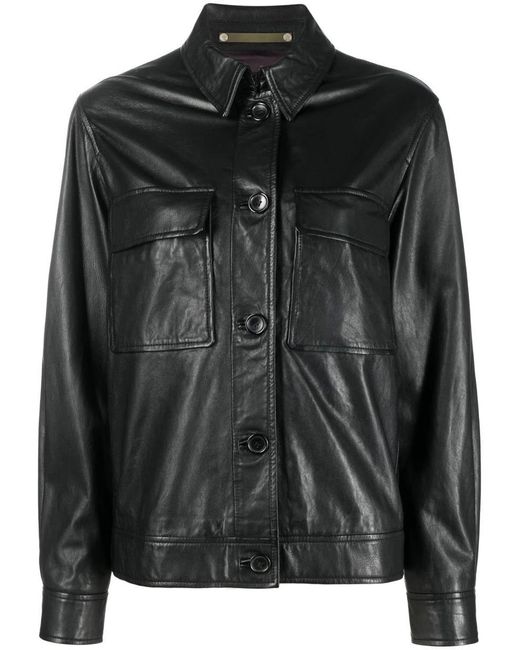 Paul Smith Black Ps Button-Up Leather Shirt Jacket