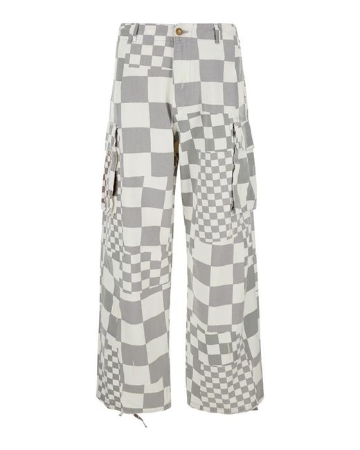 ERL Gray Cargo Jeans With Asymmetric Check Motif for men