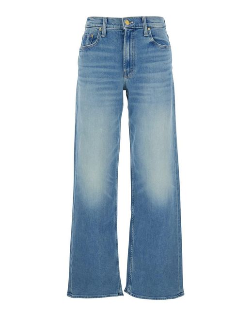 Mother Blue 'The Zipper Sneak' Jeans With Belt Loops And Wide Leg