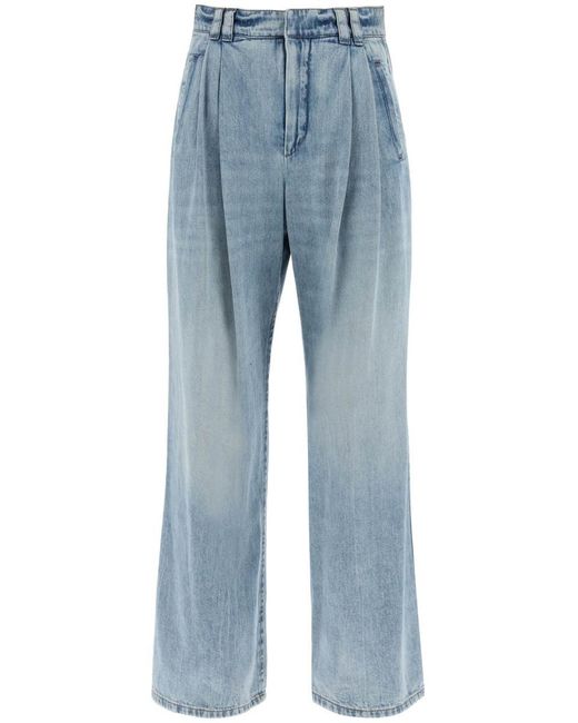 Brunello Cucinelli Blue Wide Leg Jeans With Double Pleats