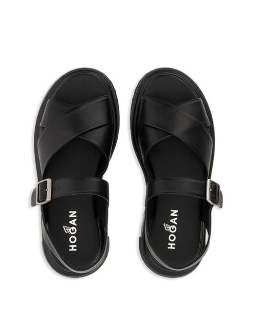 Hogan Black Crossover-straps Flat Sandals