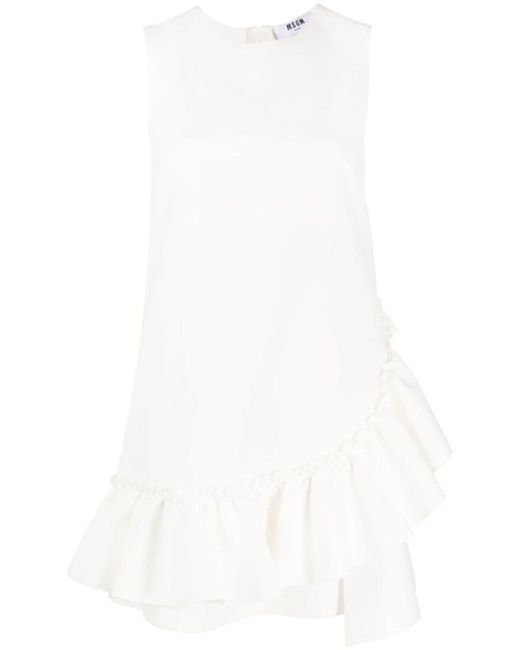 MSGM White Ruffled-trim Sleeveless Dress