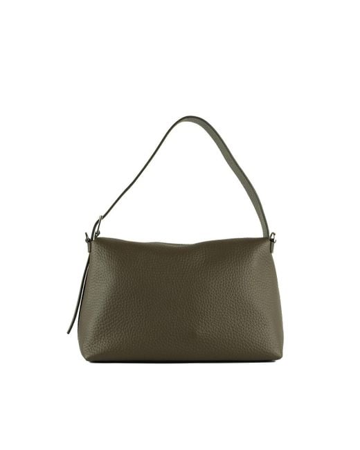 Orciani Green Nana Soft Bosco Grained Leather Shoulder Bag With Shoulder Strap