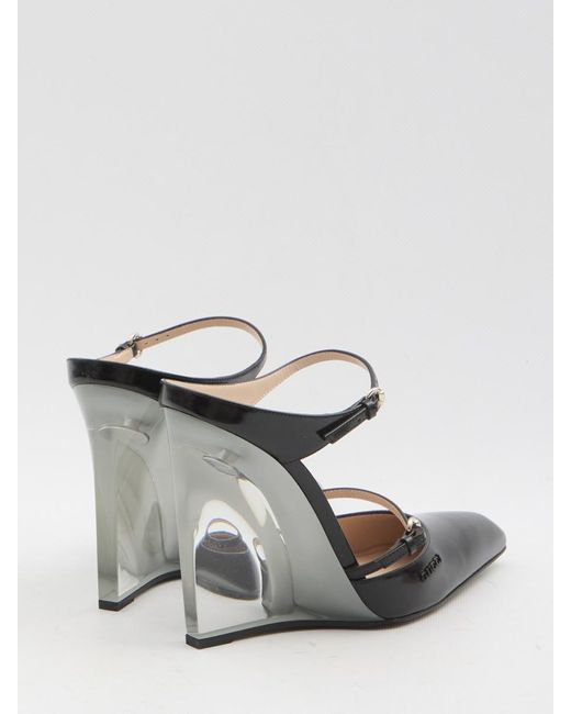 Gucci White Mules With Transparent Wedge Heel