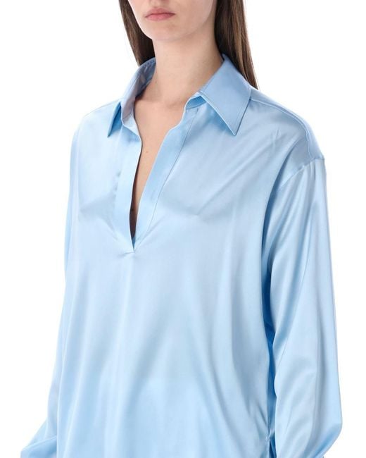 Tom Ford Blue Slk Stin Plo With Tonal Tf Logo