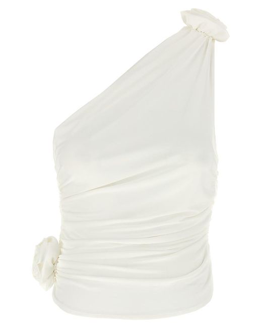 Magda Butrym White One-Shoulder Top With 3D Floral Applications