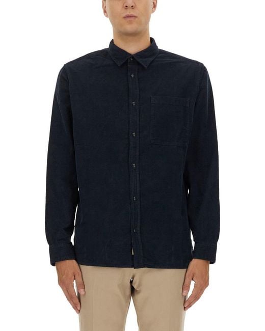 Woolrich Blue Long-Sleeved Cotton Shirt With Classic Collar for men