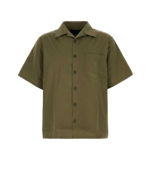 Prada Green Logo-Embellished Cotton Bowling Shirt for men