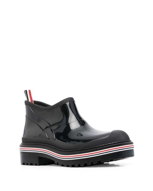 Thom Browne Black Stripe-Trim Ankle Boots for men